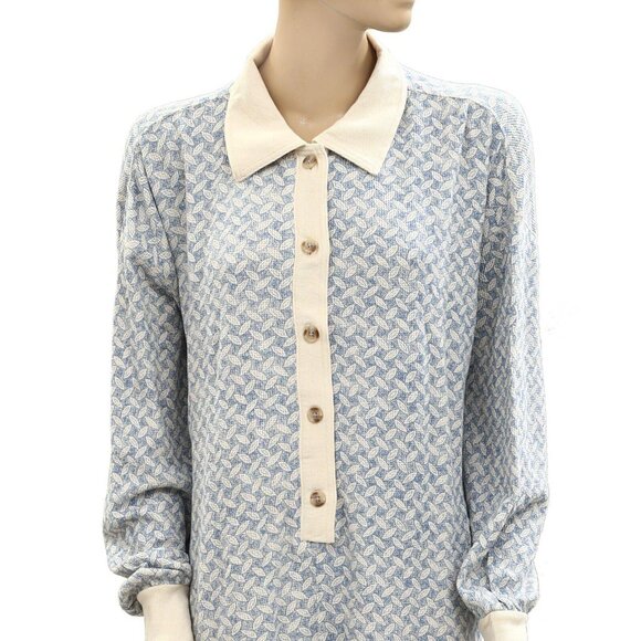 By Anthropologie Waffle Cocoon Romper Dress Printed Long Sleeve Ribbed L 276986 - Picture 5 of 8